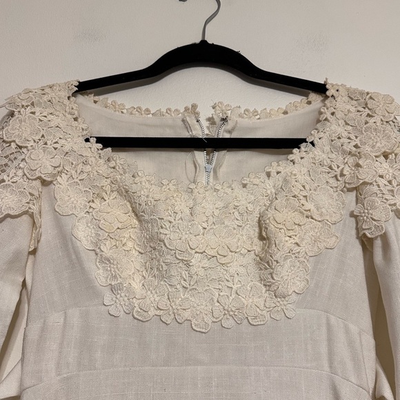 Vintage 70’s Prairie Daisy Lace Long Sleeve White Wedding Gown Handmade - Picture 5 of 8